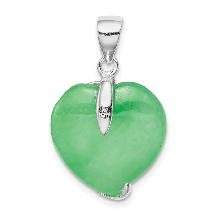 Million Charms 925 Sterling Silver Green Jade Heart Pendant