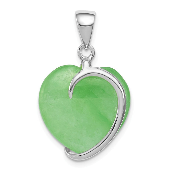 Million Charms 925 Sterling Silver Green Jade Heart Pendant