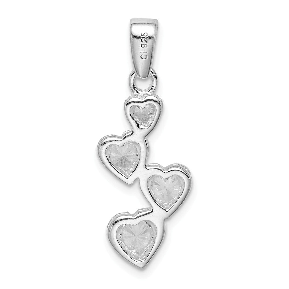 Million Charms 925 Sterling Silver Rhodium-Plated Graduated (Cubic Zirconia) CZ Heart Pendant