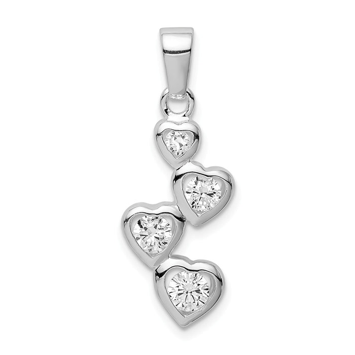 Million Charms 925 Sterling Silver Rhodium-Plated Graduated (Cubic Zirconia) CZ Heart Pendant