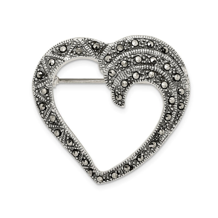 925 Sterling Silver Marcasite Heart Pin