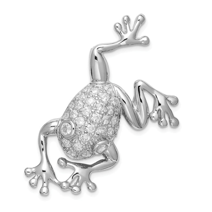 925 Sterling Silver Rhodium-plated CZ Frog Pin