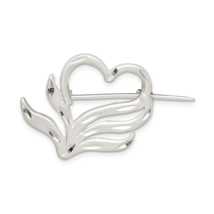 925 Sterling Silver Satin Finish Diamond-Cut Heart Pin