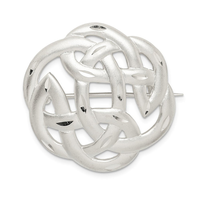 925 Sterling Silver Satin Finish Diamond-Cut Celtic Knot Pin
