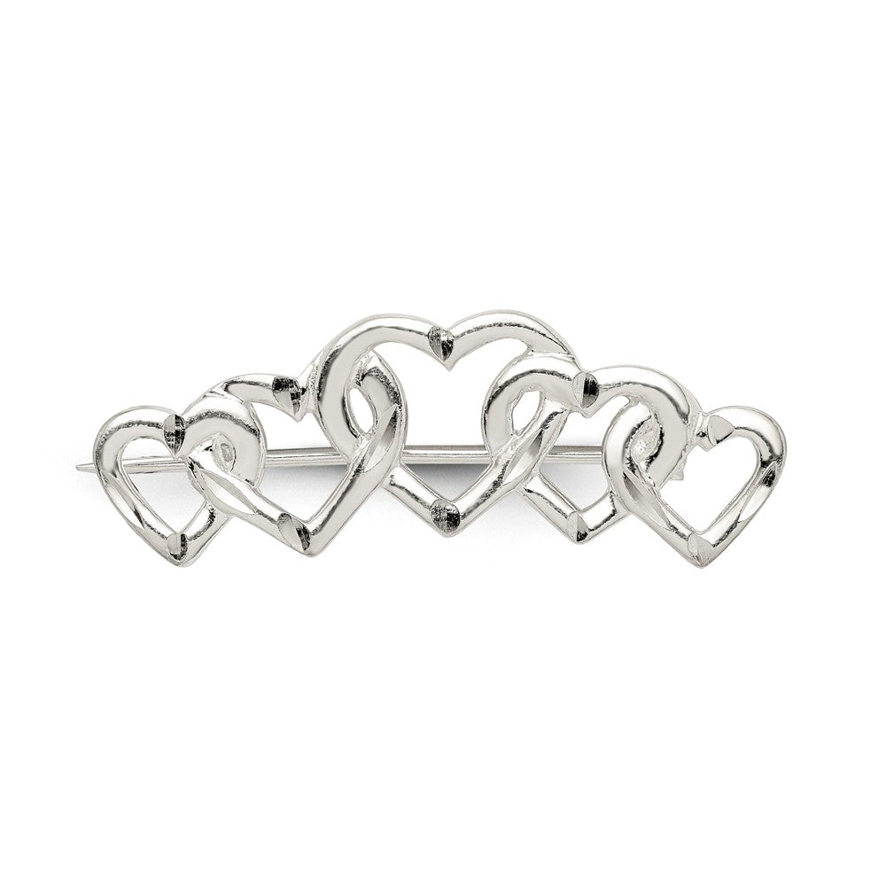 925 Sterling Silver Satin Finish Diamond-Cut Five Heart Pin