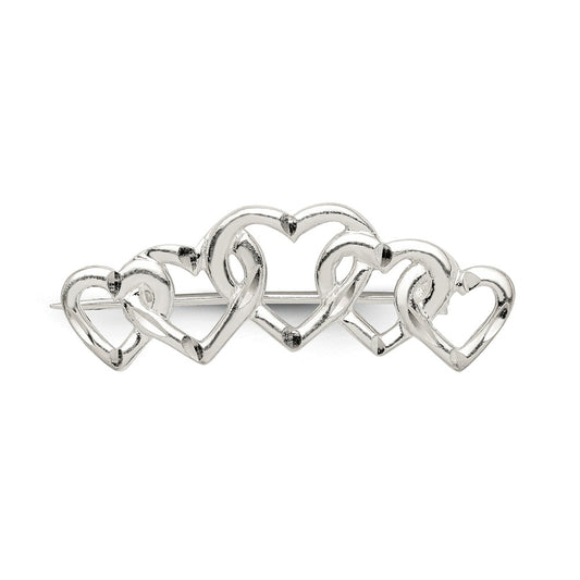 925 Sterling Silver Satin Finish Diamond-Cut Five Heart Pin