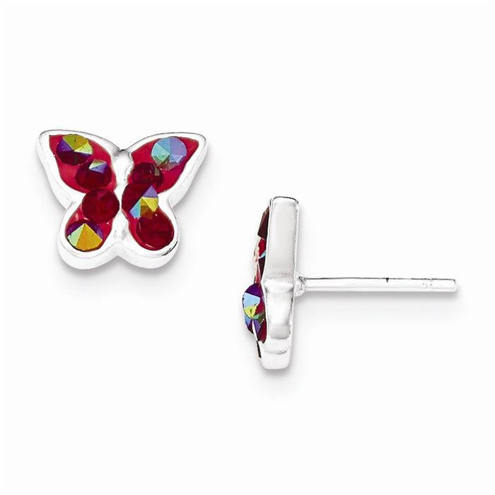 925 Sterling Silver Pink Crystal Butterfly Earrings,