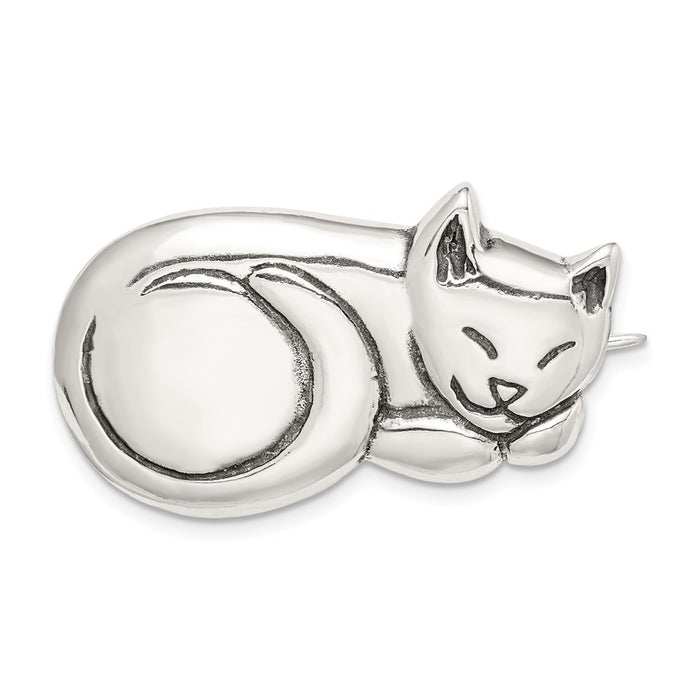 925 Sterling Silver Antiqued Sleeping Cat Pin