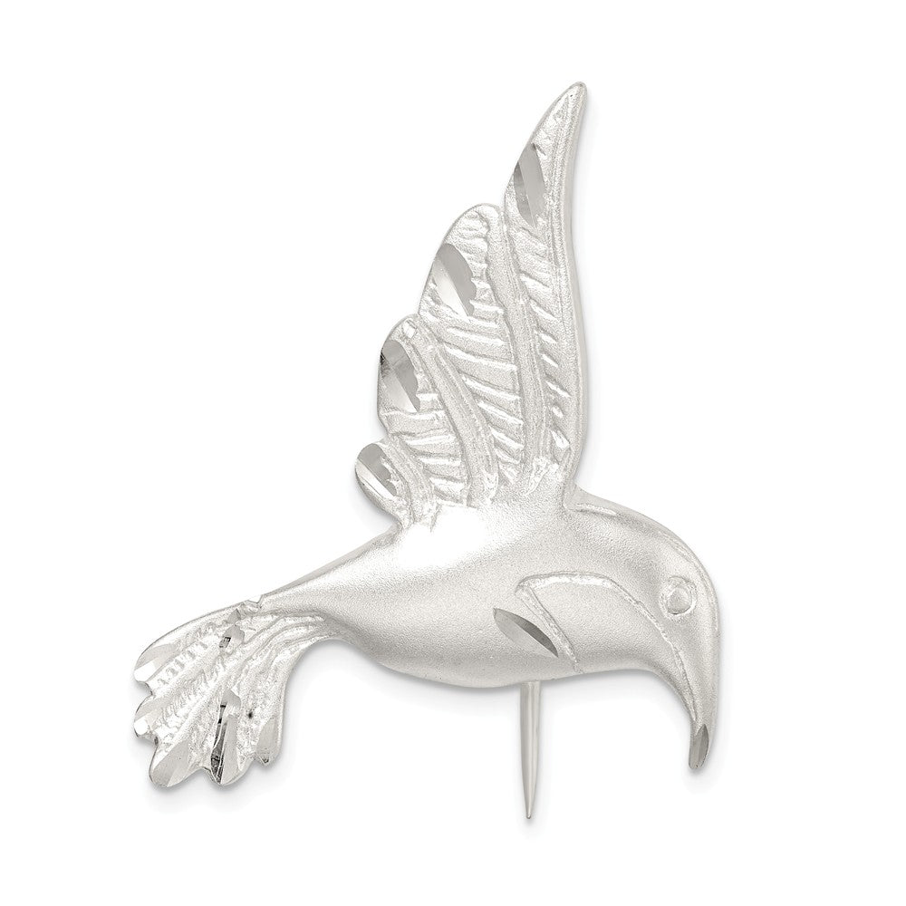 925 Sterling Silver Satin Finish Diamond-Cut Hummingbird Pin
