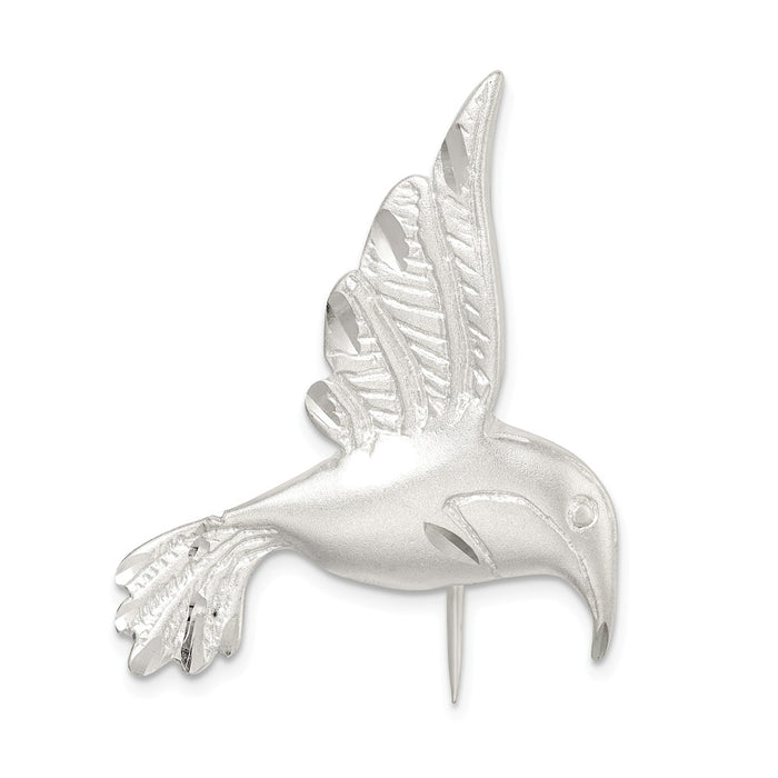 925 Sterling Silver Satin Finish Diamond-Cut Hummingbird Pin