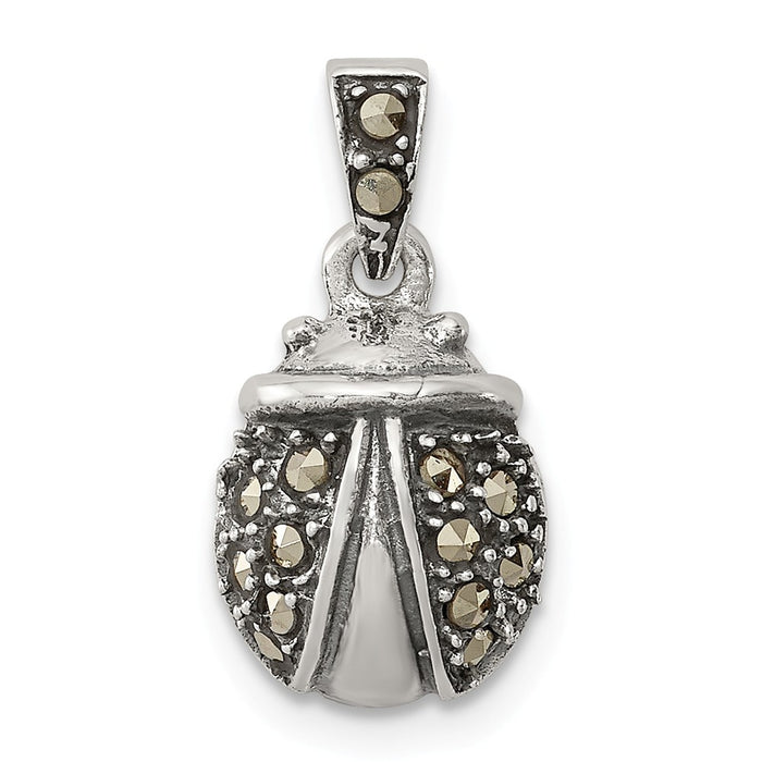 Million Charms 925 Sterling Silver Antiqued Marcasite Ladybug Pendant