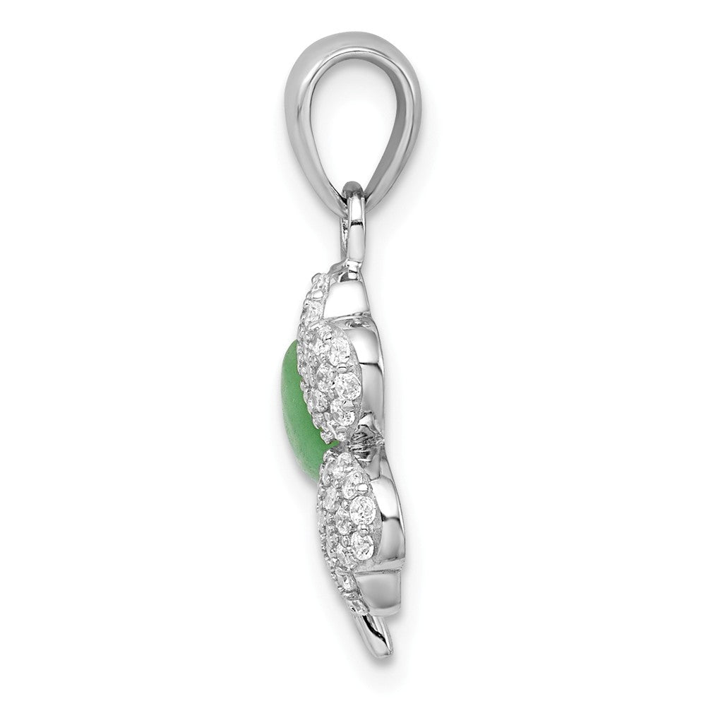 Million Charms 925 Sterling Silver Rhodium-Plated Polished (Cubic Zirconia) CZ & Green Jade Lucky Clover  Pendant