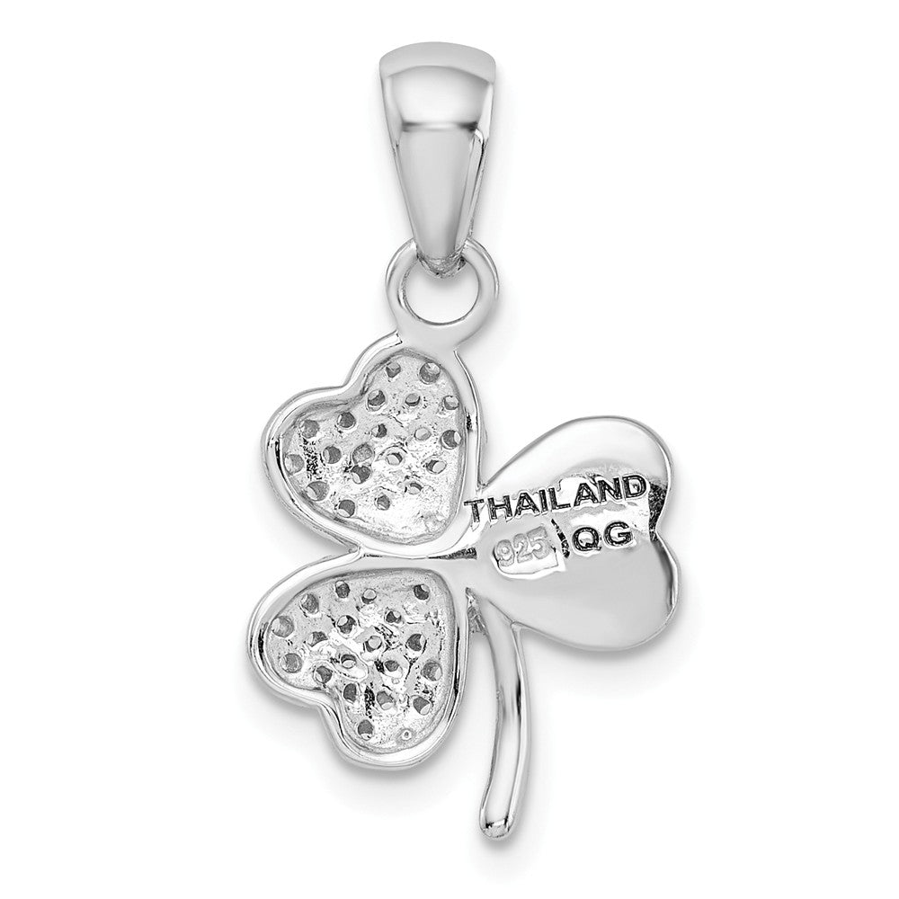 Million Charms 925 Sterling Silver Rhodium-Plated Polished (Cubic Zirconia) CZ & Green Jade Lucky Clover  Pendant