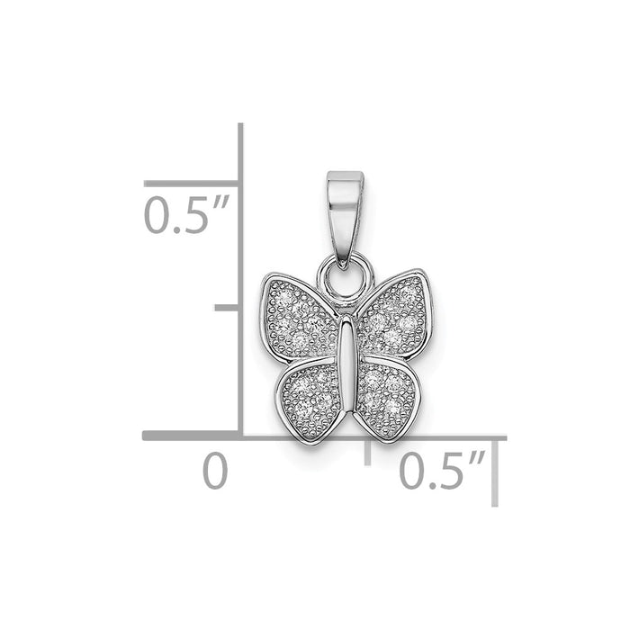 Million Charms 925 Sterling Silver Rhodium-Plated (Cubic Zirconia) CZ Butterfly Pendant