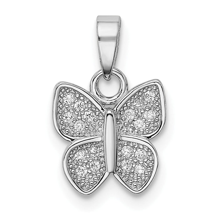 Million Charms 925 Sterling Silver Rhodium-Plated (Cubic Zirconia) CZ Butterfly Pendant