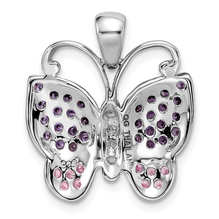 Million Charms 925 Sterling Silver Rhodium-Plated Polished With (Cubic Zirconia) CZ Butterfly Pendant