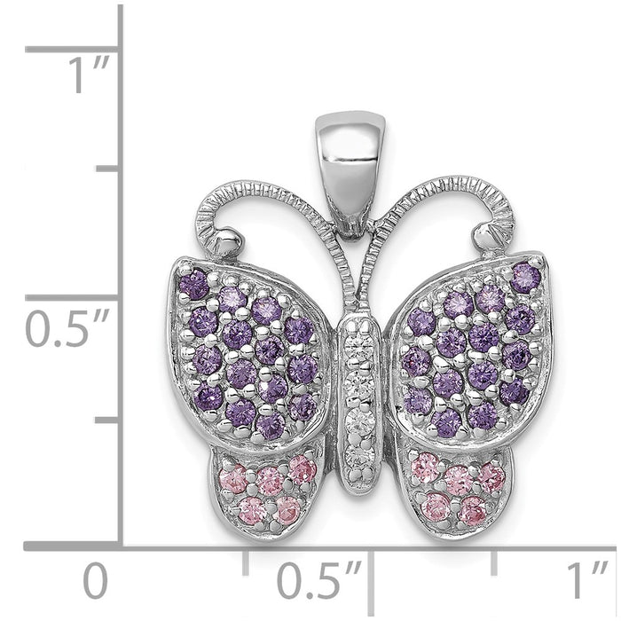 Million Charms 925 Sterling Silver Rhodium-Plated Polished With (Cubic Zirconia) CZ Butterfly Pendant