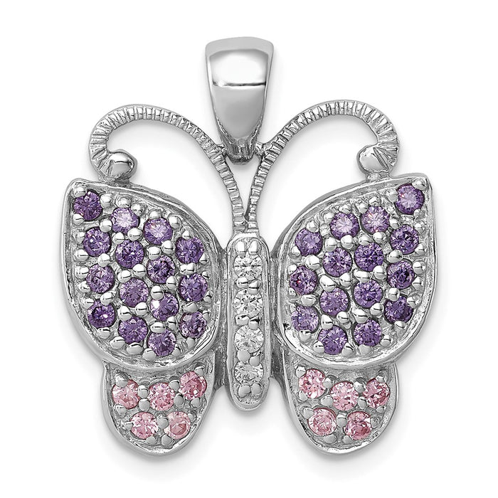 Million Charms 925 Sterling Silver Rhodium-Plated Polished With (Cubic Zirconia) CZ Butterfly Pendant