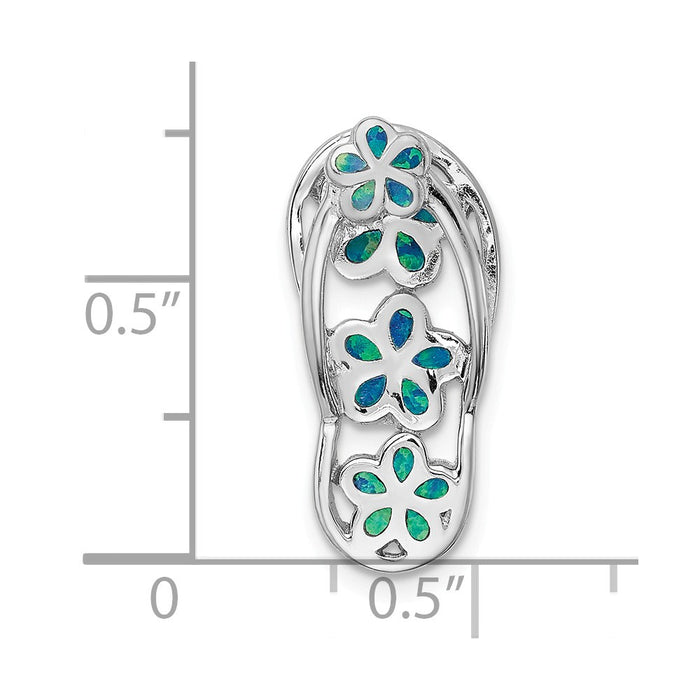 Million Charms 925 Sterling Silver Rhodium-Plated Blue Created Opal Flip Flop Pendant Slide