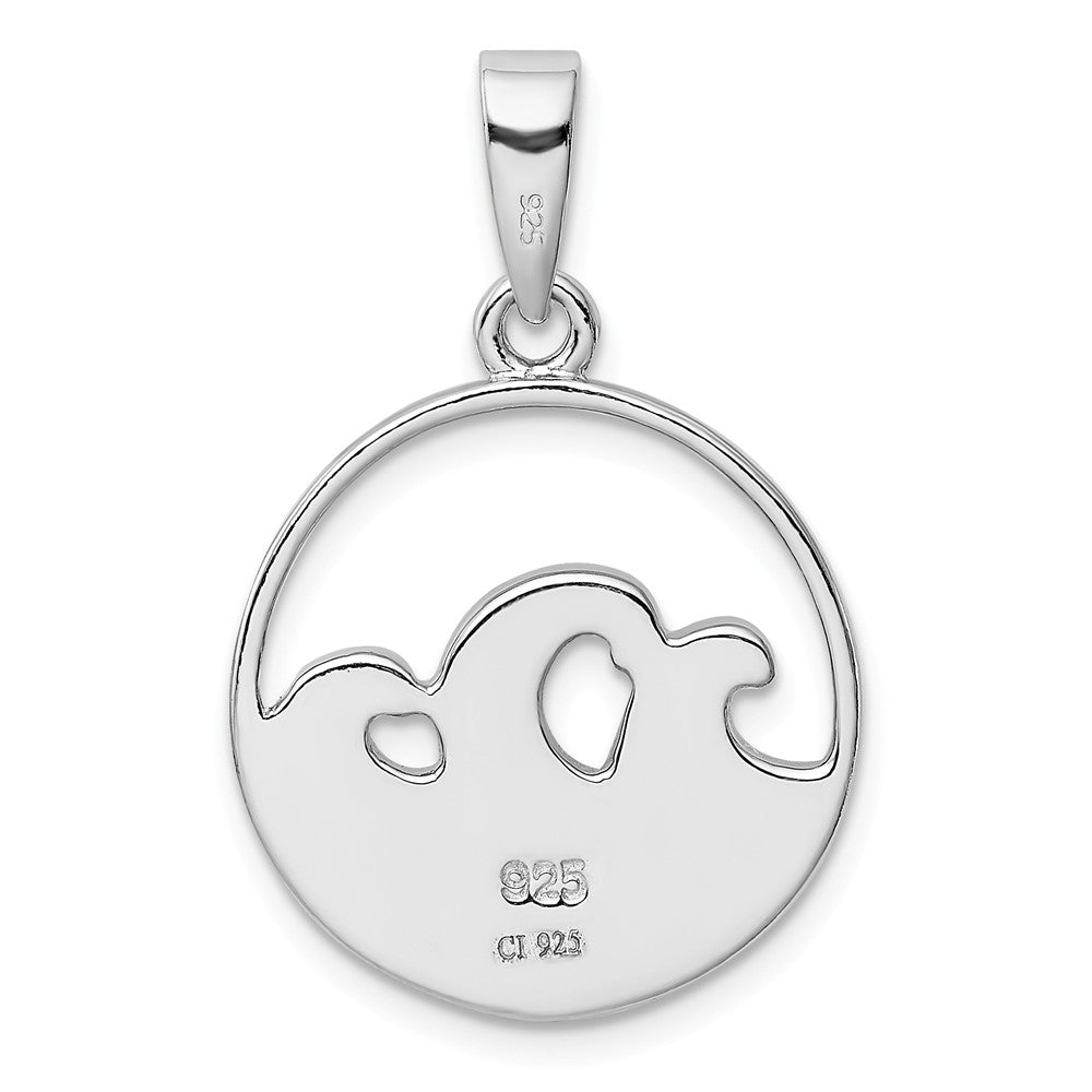 Million Charms 925 Sterling Silver Rhodium-Plated Blue Created Opal Wave Pendant