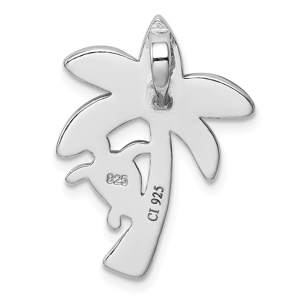 Million Charms 925 Sterling Silver Rhodium-Plated Blue Inlay Created Opal Palm Tree Slide