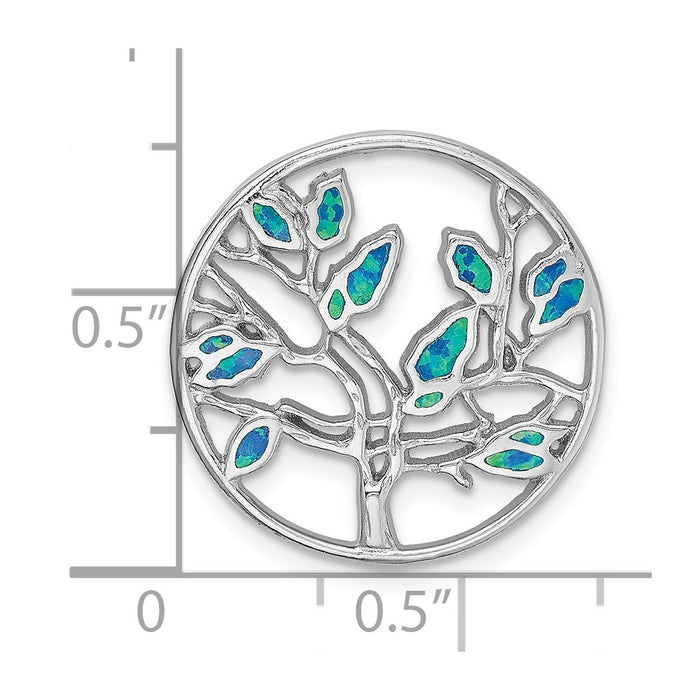 Million Charms 925 Sterling Silver Rhodium-Plated Blue Created Opal Tree Pendant