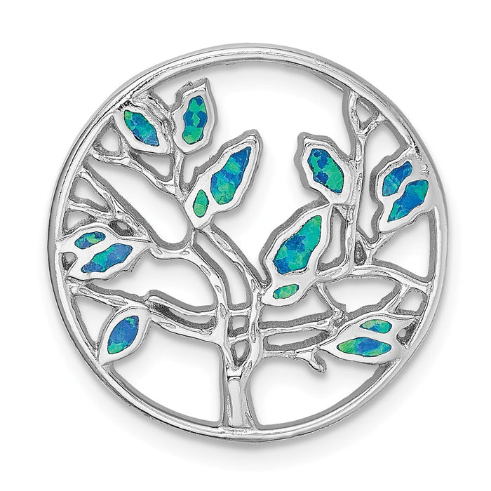 Million Charms 925 Sterling Silver Rhodium-Plated Blue Created Opal Tree Pendant