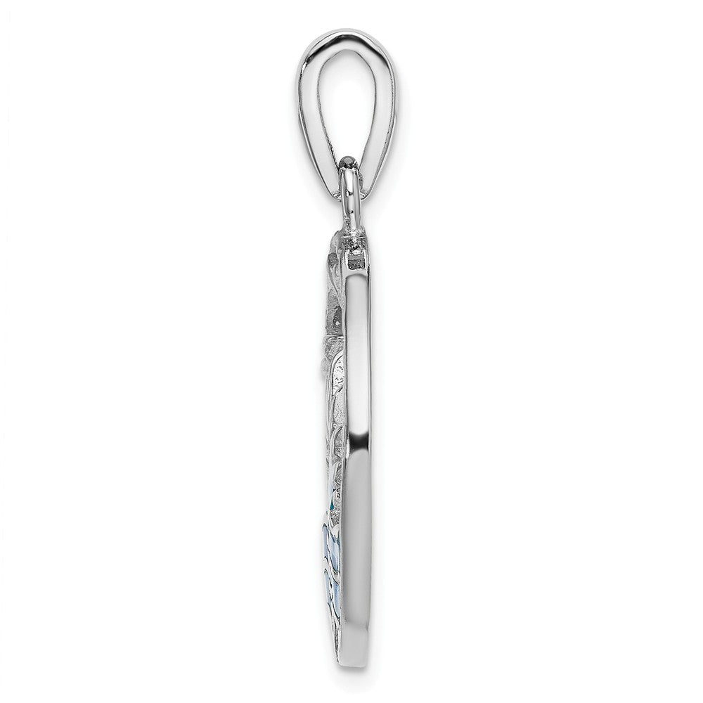 Million Charms 925 Sterling Silver Rhodium-Plated Blue Inlay Created Opal Sunrise Pendant