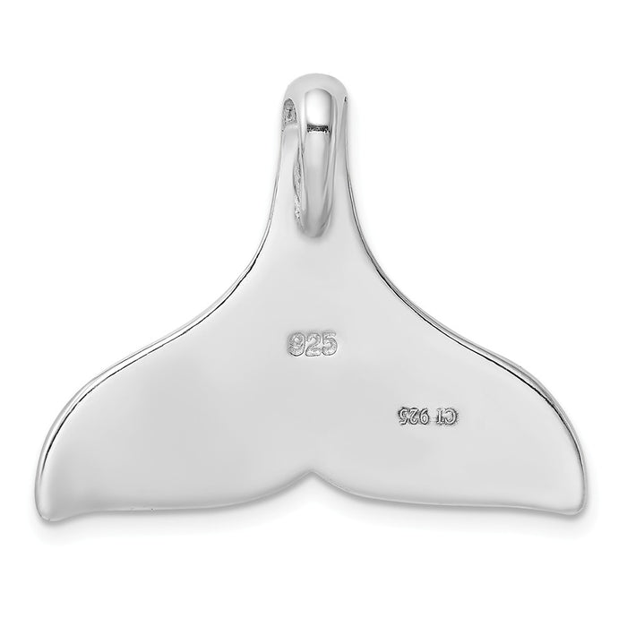 Million Charms 925 Sterling Silver Rhodium-Plated Blue Inlay Created Opal Whale Tail Slide