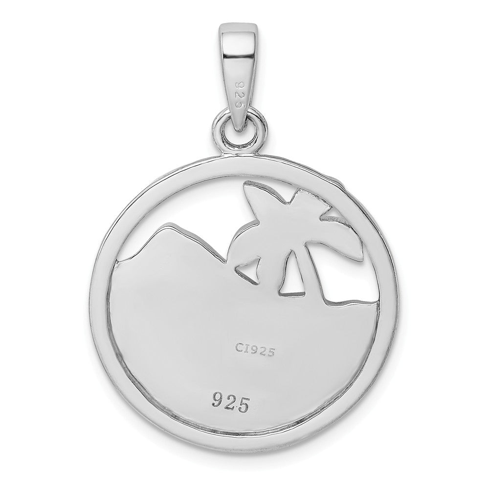 Million Charms 925 Sterling Silver Rhodium-Plated Blue Created Opal Palm Tree Ocean Pendant