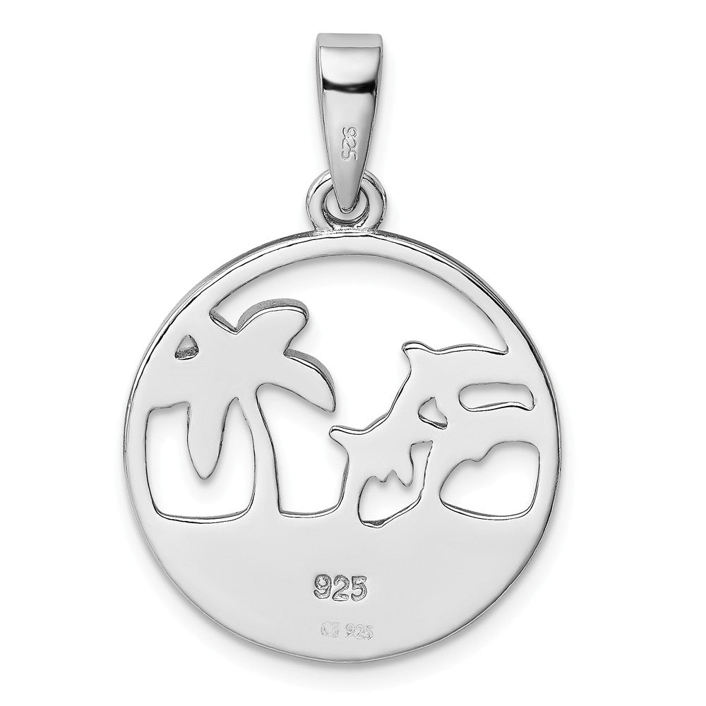 Million Charms 925 Sterling Silver Rhodium-Plated Blue Created Opal Dolphins Pendant
