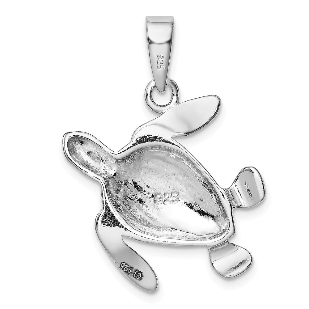 Million Charms 925 Sterling Silver Rhodium-Plated Blue Inlay Created Opal Turtle Pendant