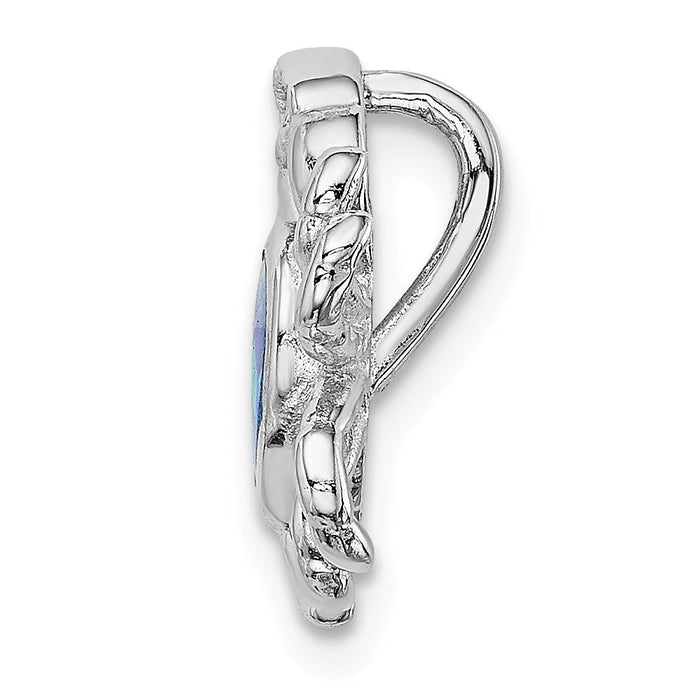 Million Charms 925 Sterling Silver Rhodium-Plated Blue Inlay Created Opal Crab Slide