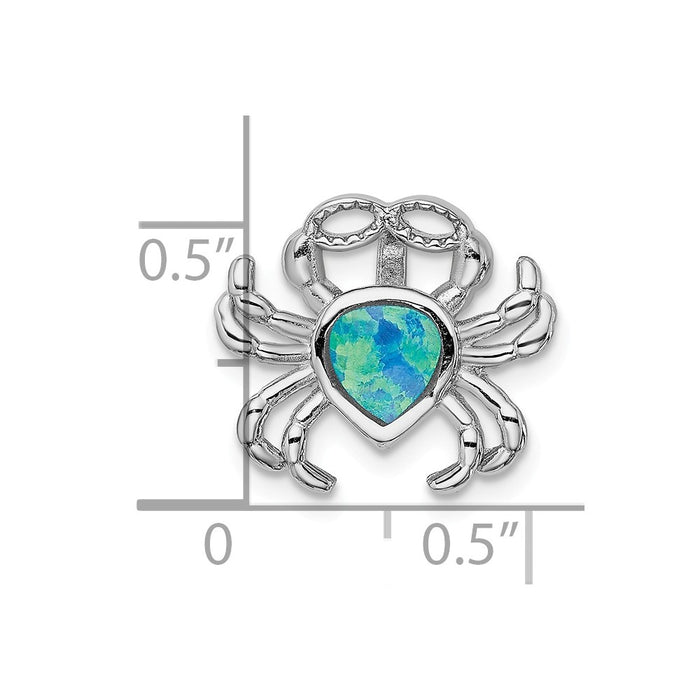 Million Charms 925 Sterling Silver Rhodium-Plated Blue Inlay Created Opal Crab Slide