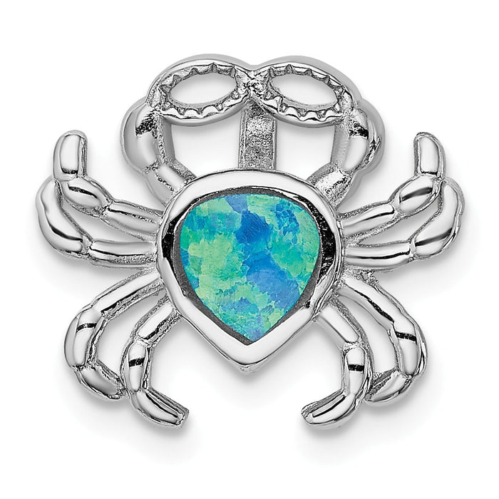 Million Charms 925 Sterling Silver Rhodium-Plated Blue Inlay Created Opal Crab Slide