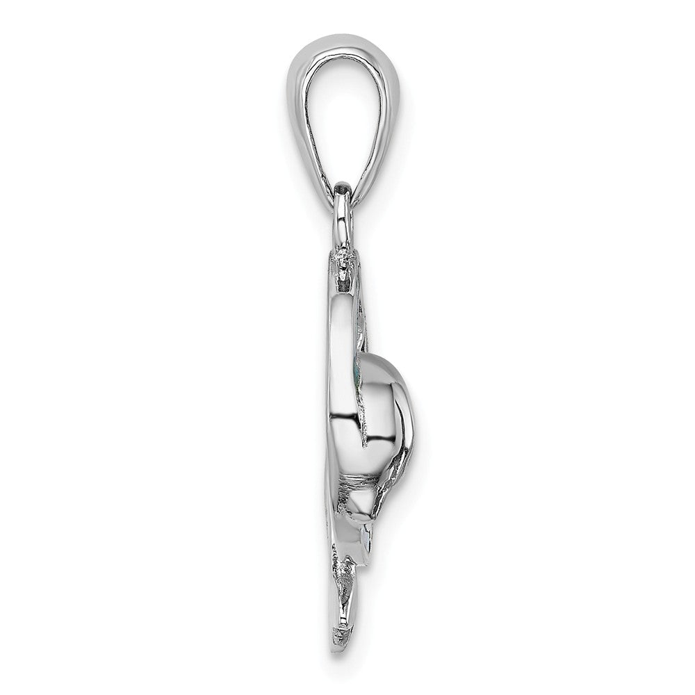 Million Charms 925 Sterling Silver Rhodium-Plated Blue Inlay Created Opal Dolphin Pendant