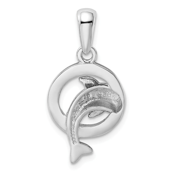 Million Charms 925 Sterling Silver Rhodium-Plated Blue Inlay Created Opal Dolphin Pendant