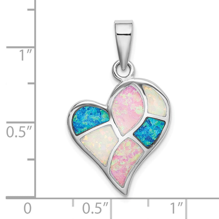 Million Charms 925 Sterling Silver Rhodium-Plated Created Opal Polished Heart Pendant