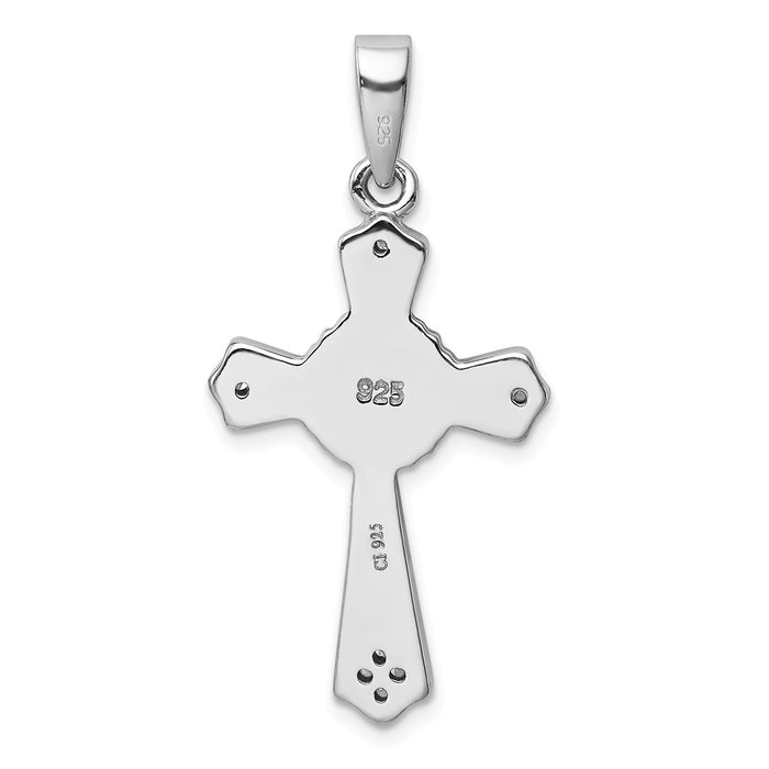 Million Charms 925 Sterling Silver Rhodium-Plated (Cubic Zirconia) CZ & Created Opal Relgious Cross Pendant