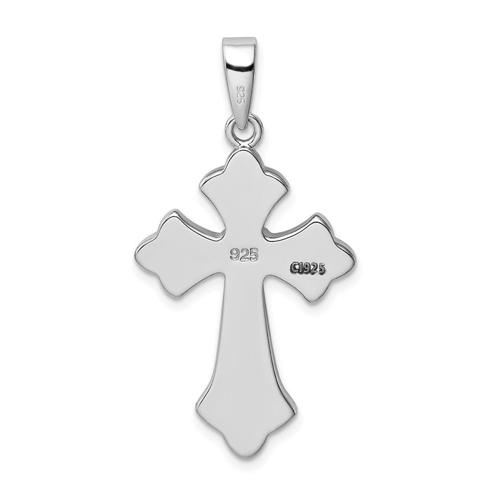 Million Charms 925 Sterling Silver Rhodium-Plated Blue Inlay Created Opal Relgious Cross Pendant