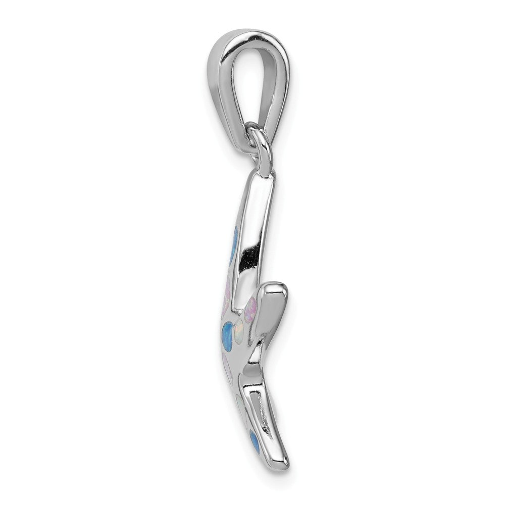 Million Charms 925 Sterling Silver Rhodium-Plated Created Opal Nautical Starfish Pendant