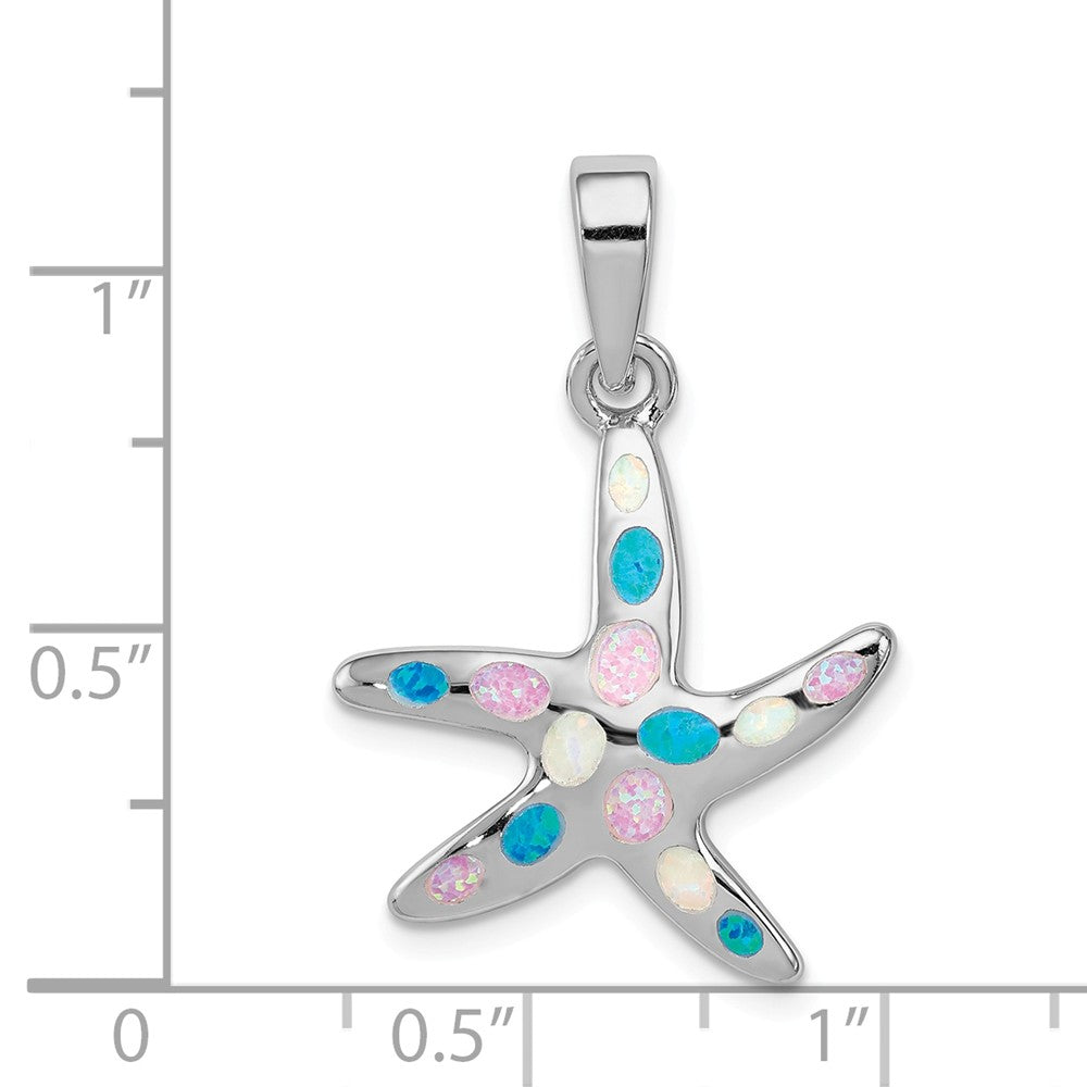 Million Charms 925 Sterling Silver Rhodium-Plated Created Opal Nautical Starfish Pendant