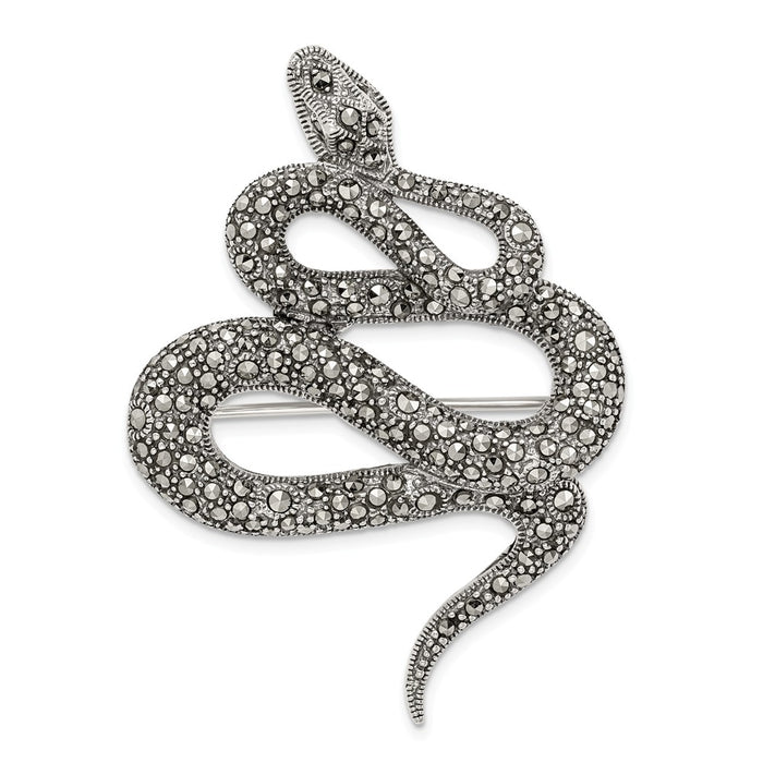925 Sterling Silver Antiqued Marcasite Snake Pin