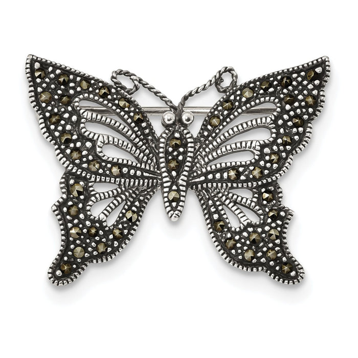 925 Sterling Silver Antiqued Marcasite Butterfly Pin