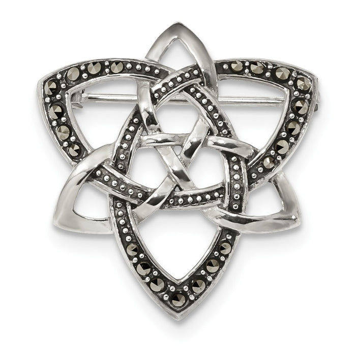 925 Sterling Silver Antiqued Marcasite Celtic Knot Pin