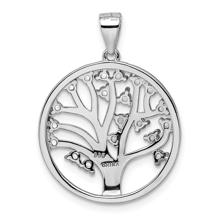 Million Charms 925 Sterling Silver Rhodium-Plated Created White Sapphire Tree Of Life Pendant