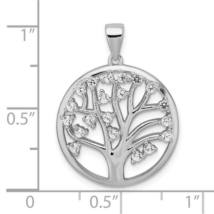 Million Charms 925 Sterling Silver Rhodium-Plated Created White Sapphire Tree Of Life Pendant