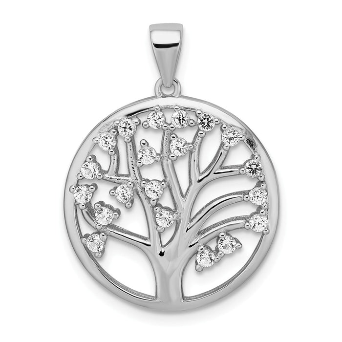 Million Charms 925 Sterling Silver Rhodium-Plated Created White Sapphire Tree Of Life Pendant