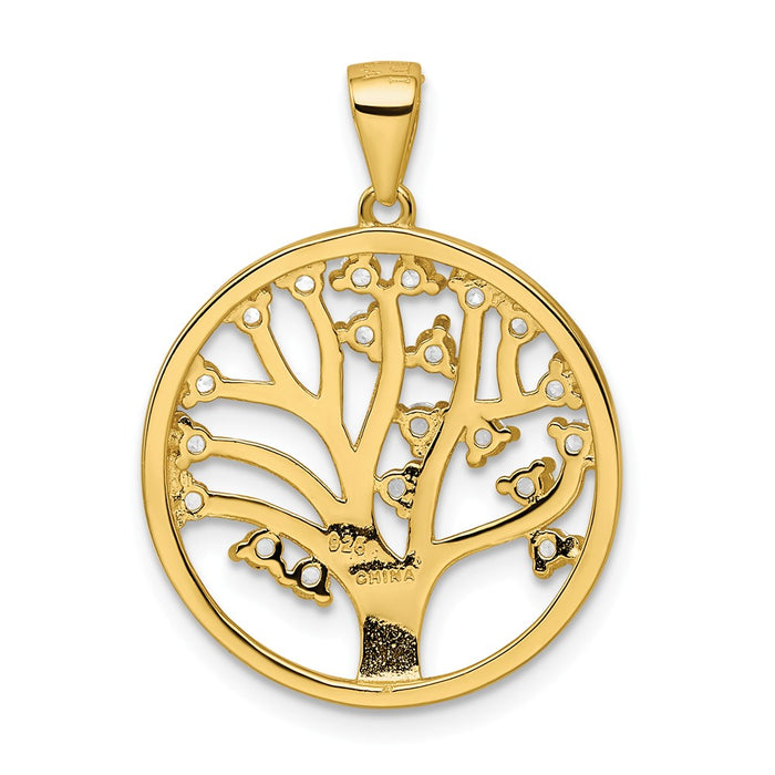 Million Charms 925 Sterling Silver Gold-Tone Created White Sapphire Tree Of Life Pendant