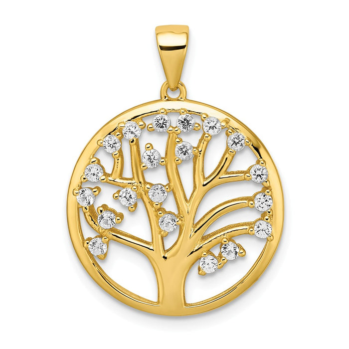 Million Charms 925 Sterling Silver Gold-Tone Created White Sapphire Tree Of Life Pendant